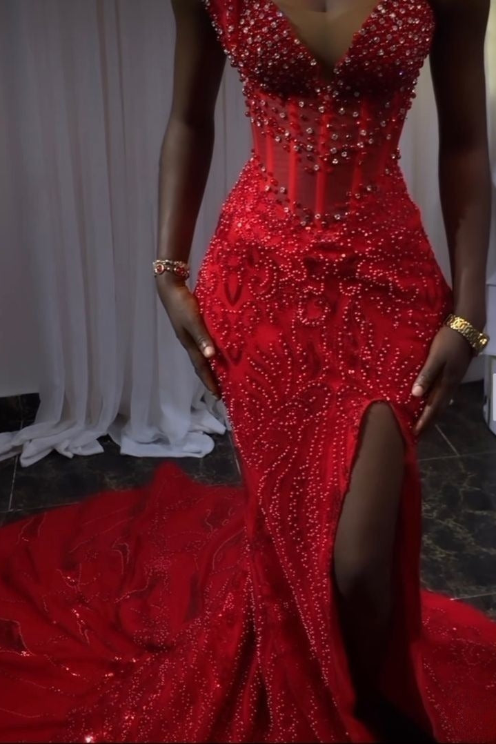 Stunning Red Mermaid Prom Gown Evening Dress for Women