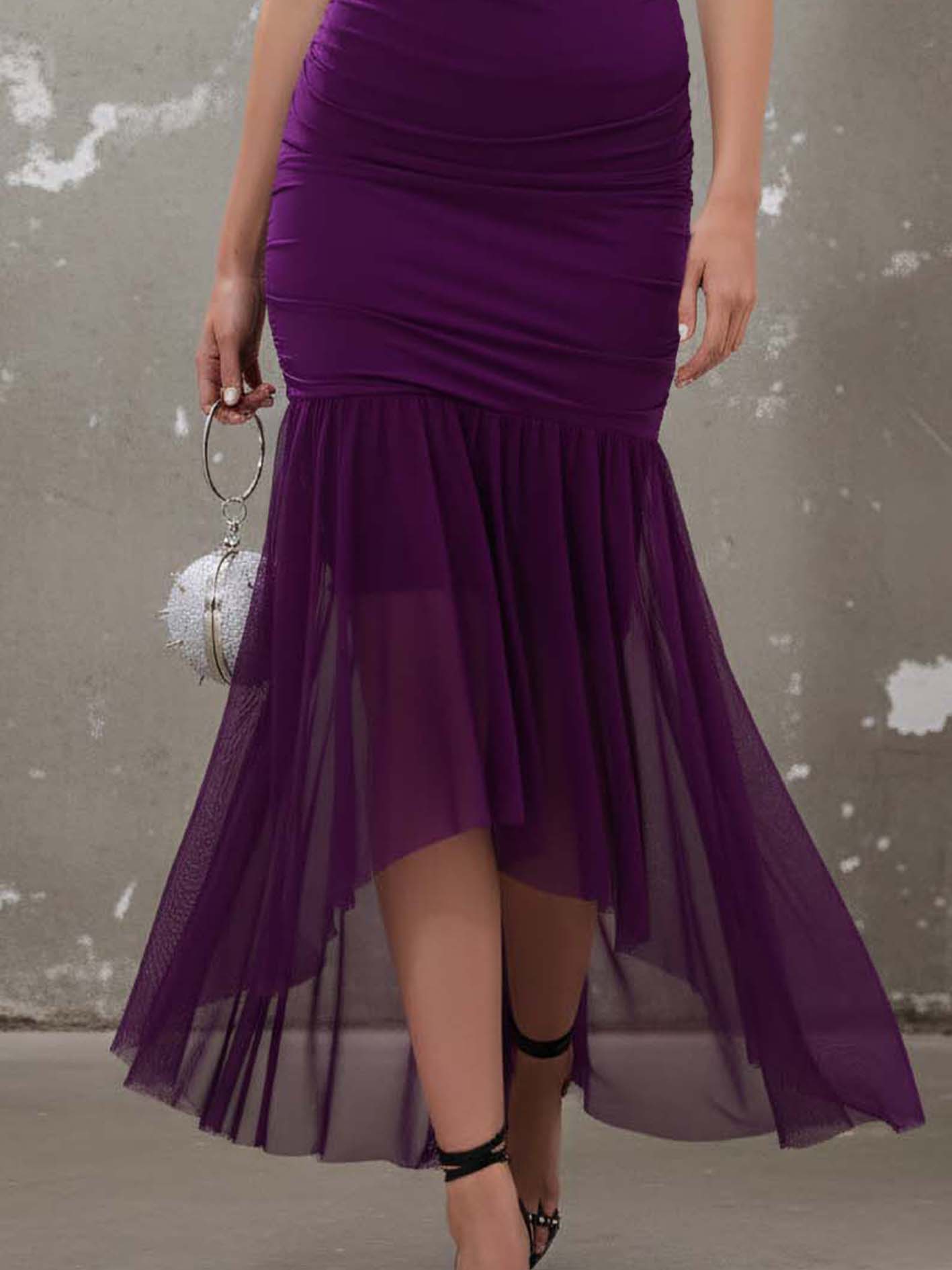 Deep Purple Lace Mesh Bodycon Dress