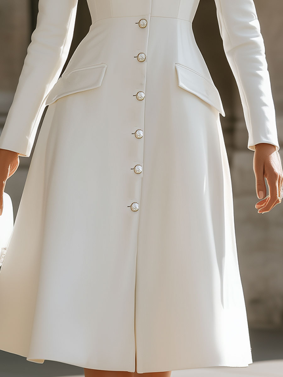 Elegant White Button-Front A-Line Dress