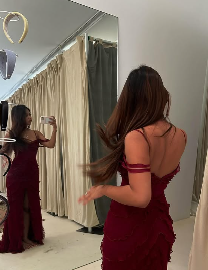 Pretty Mermaid Off The Shoulder Burgundy Slit Long Prom Dresses Formal Evening Dress