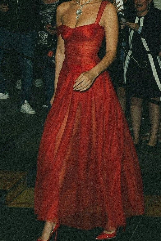Sexy Red Evening Dress Vintage Tulle Prom Dress – Liymc