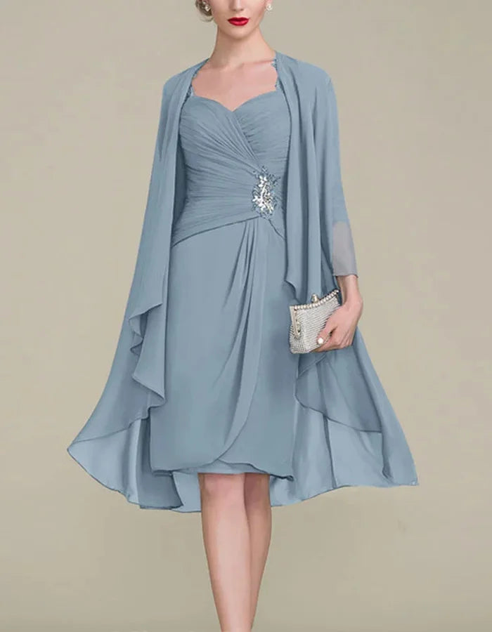 Waist-hugging Chiffon Midi Dress Suit