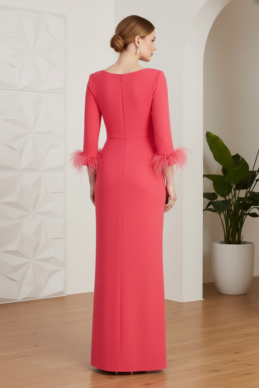 Scoop Long Sleeves Sheath Mother of Bride Dress