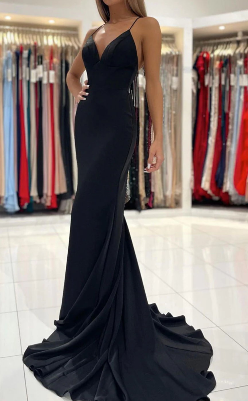 V-Neck Spaghetti Straps Mermaid Simple Formal Dress