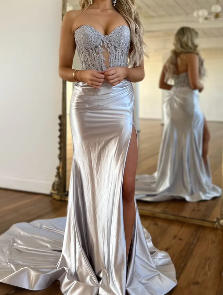 Sweetheart Sleeveless Appliques Illsion Mermaid Prom Dress
