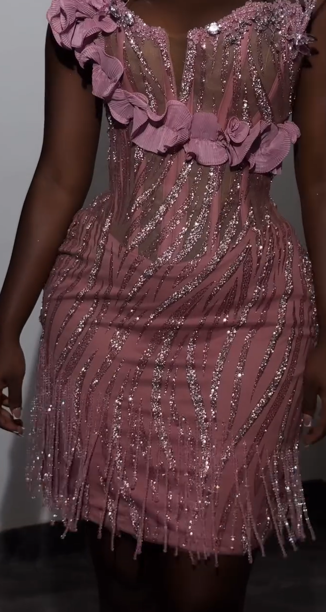 V-Neck Sleeveless Beaded Embroidery Sparkly Sheath Homecoming Dress