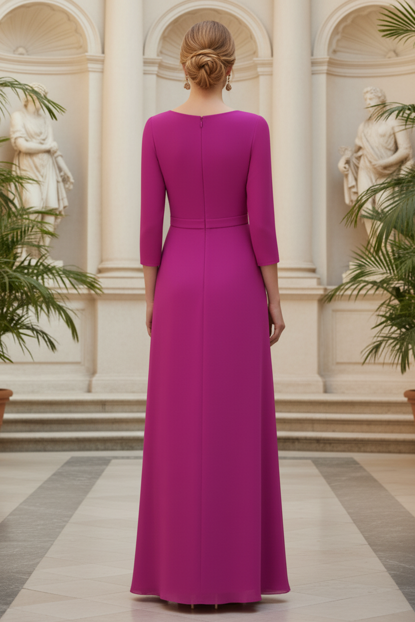 V-Neck Long Sleeves A-Line Mother of Bride Dress