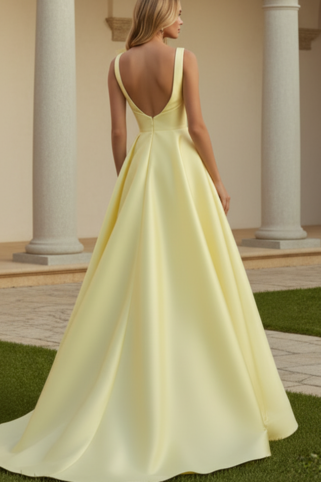 V-Neck Ruffles Satin A-Line Evening Dress