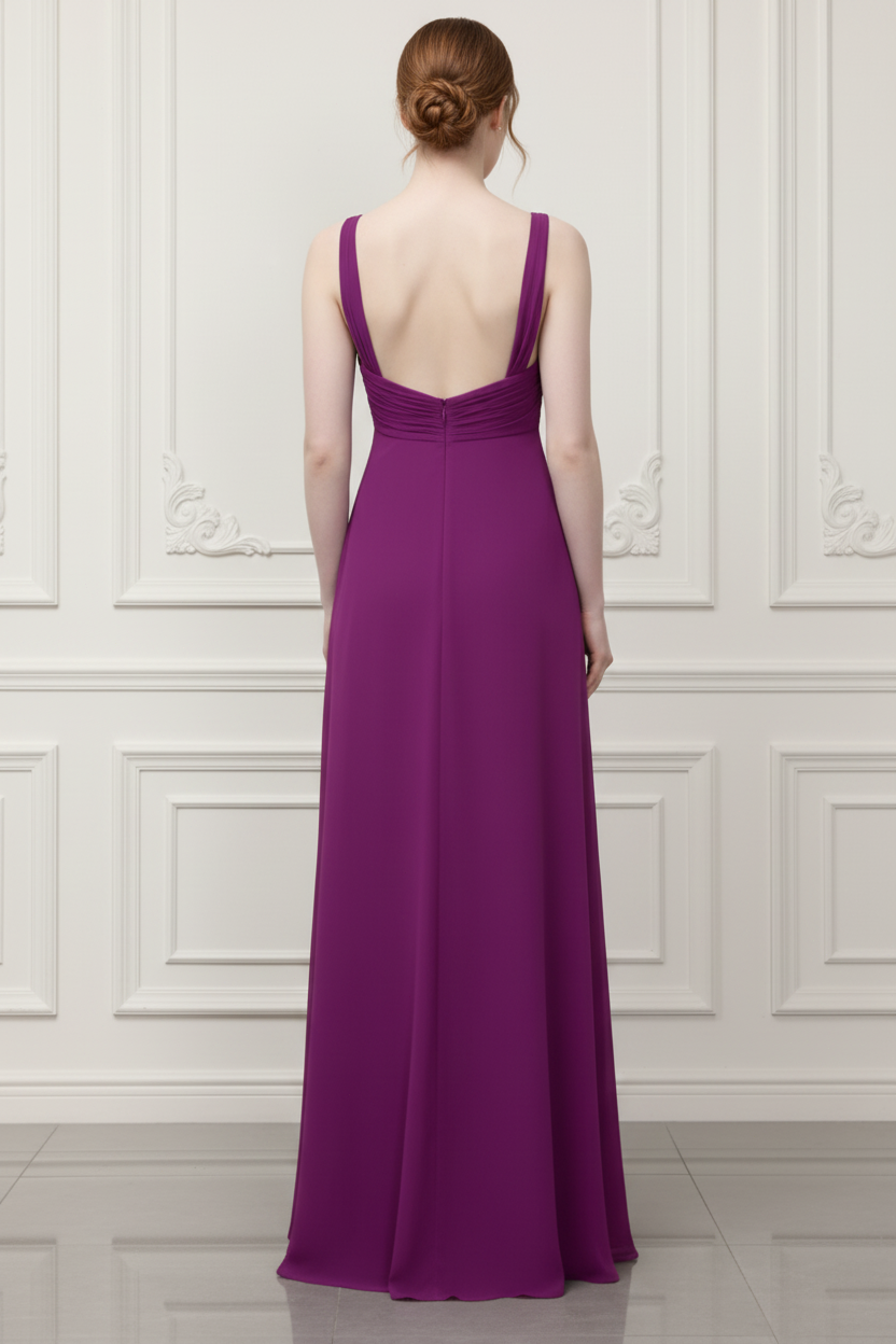 V-Neck Straps Purple A-Line Wedding Guest Dress