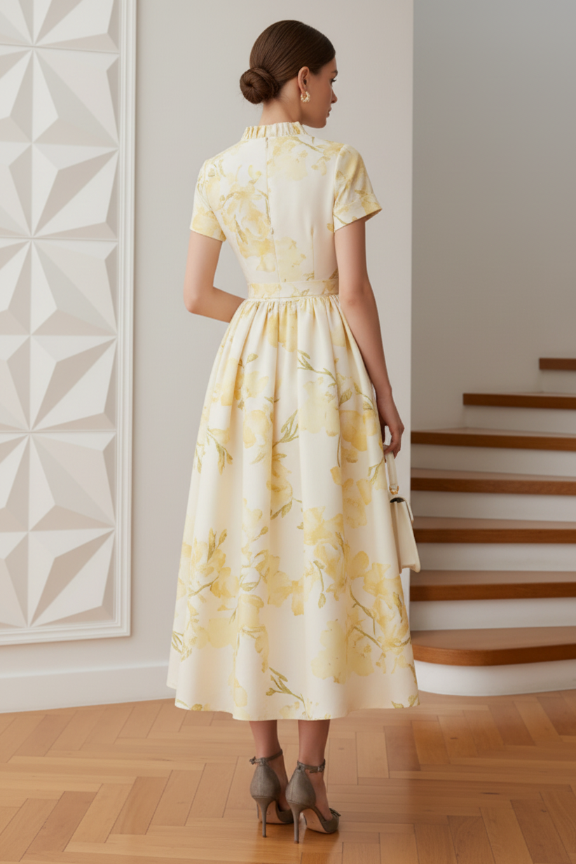 V-Neck Floral Printed Mother of Bride Dress