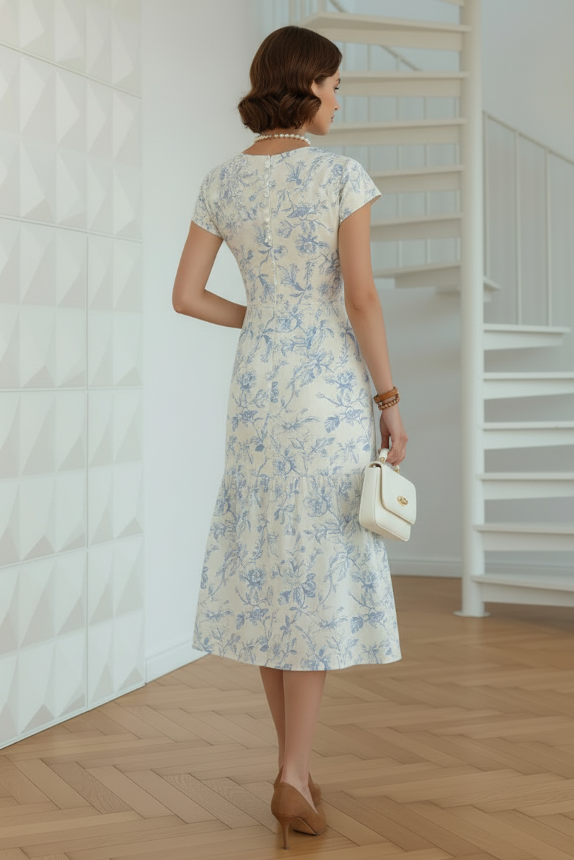 Sweetheart Short Sleeves Floral Printed Cocktail Dress