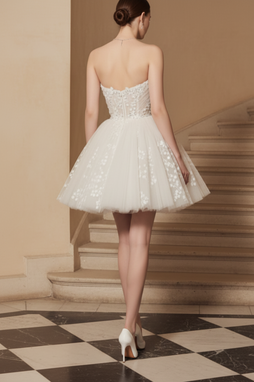 Strapless Appliques Short A-Line Wedding Dress