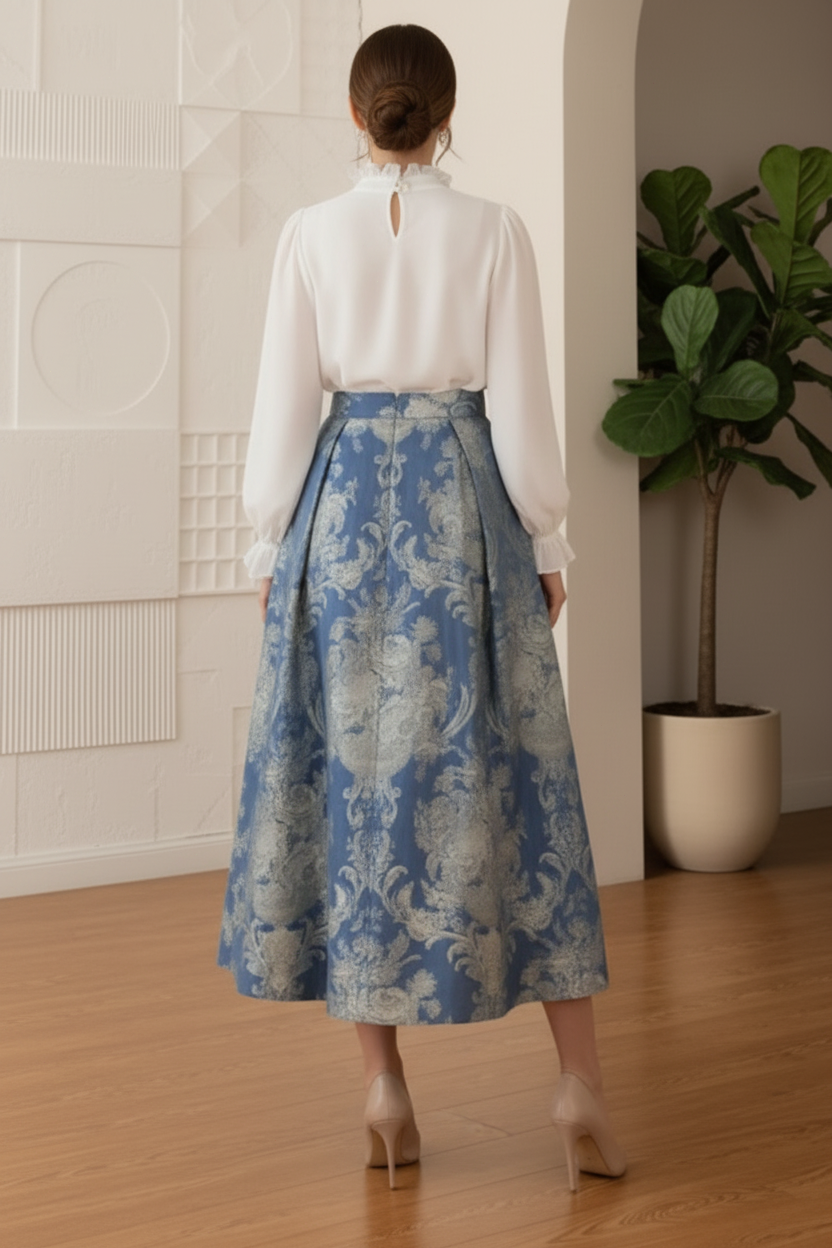 Two Pieces Floral Printed A-Line Wedding Guest Dress