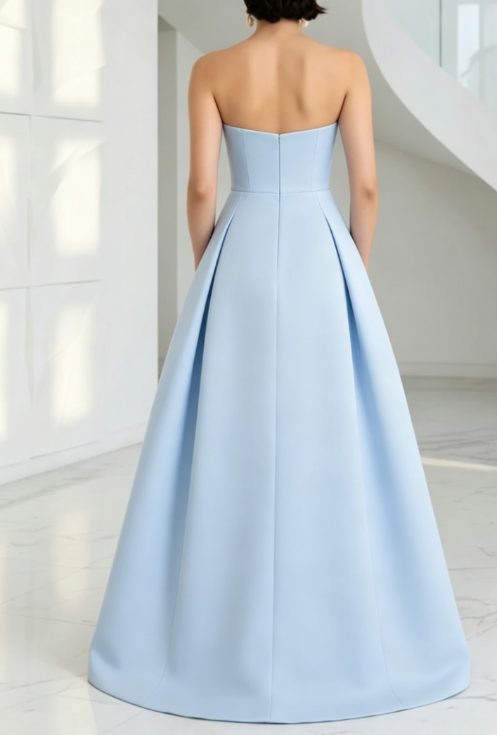 Strapless Floral Appliques A-Line Evening Gown