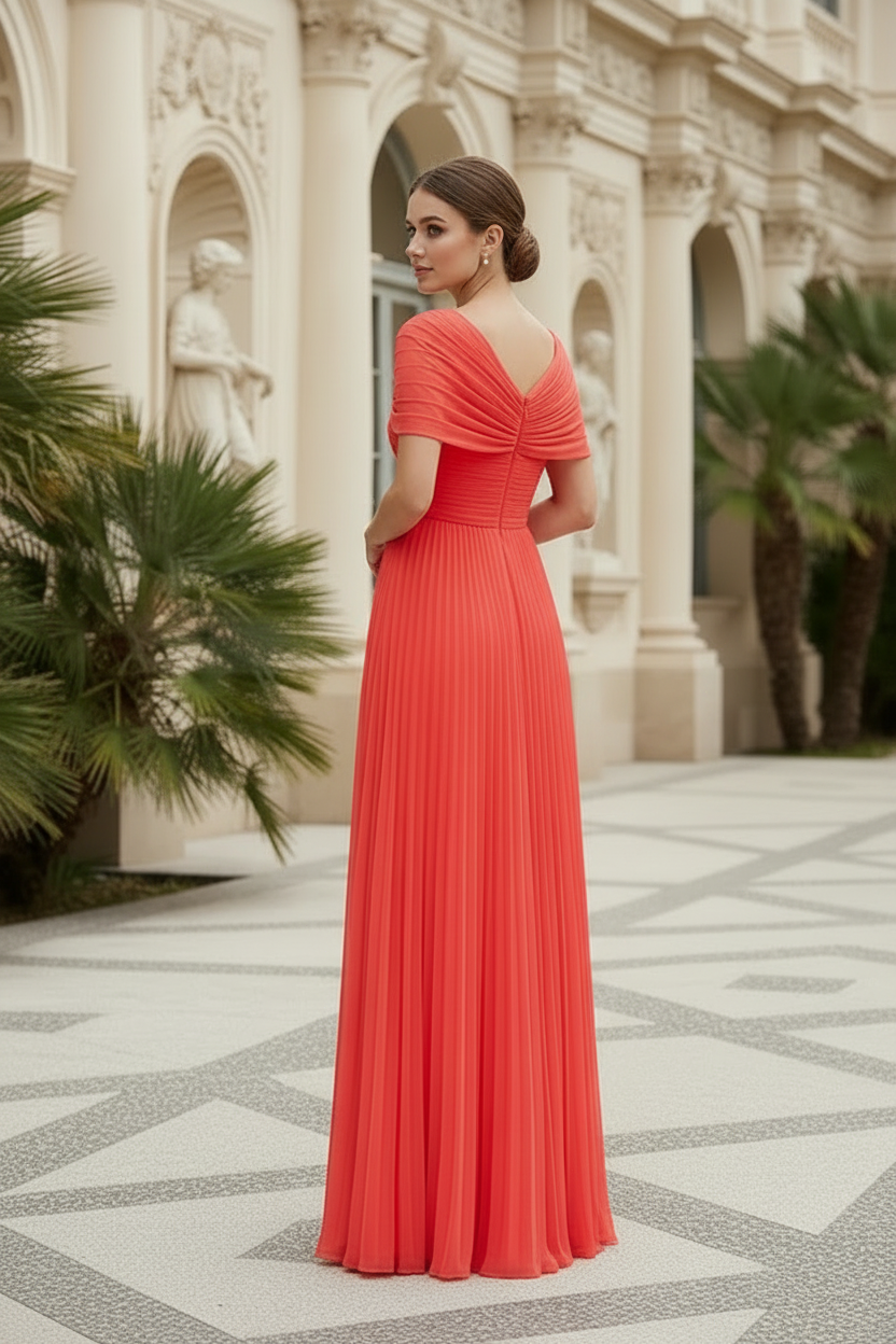 A-Line V-Neck 1/2 Sleeves Floor-Length Chiffon Mother Of The Bride Dresses
