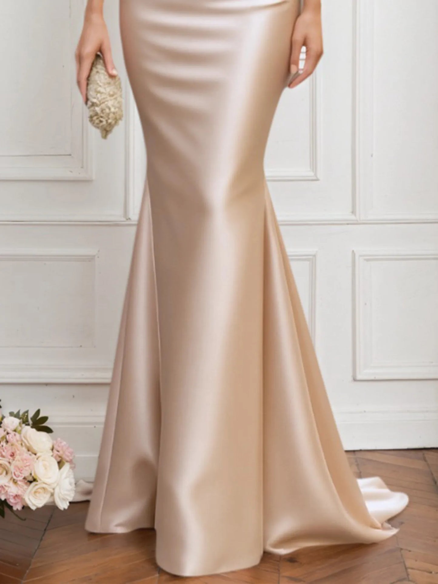 Mother of the Bride Dress Champagne Satin Square Neck Maxi Dress