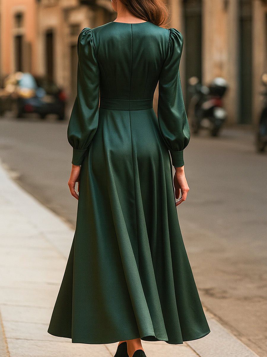 Forest Green Satin Wrap Maxi Dress