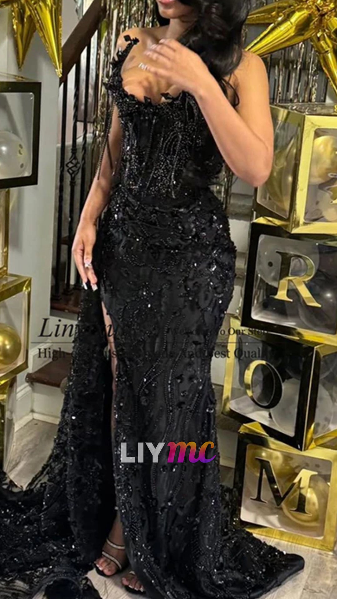 Mermaid Black Luxurious Prom Dress Black Girl Sexy Graduation Dress Fo   Liymc