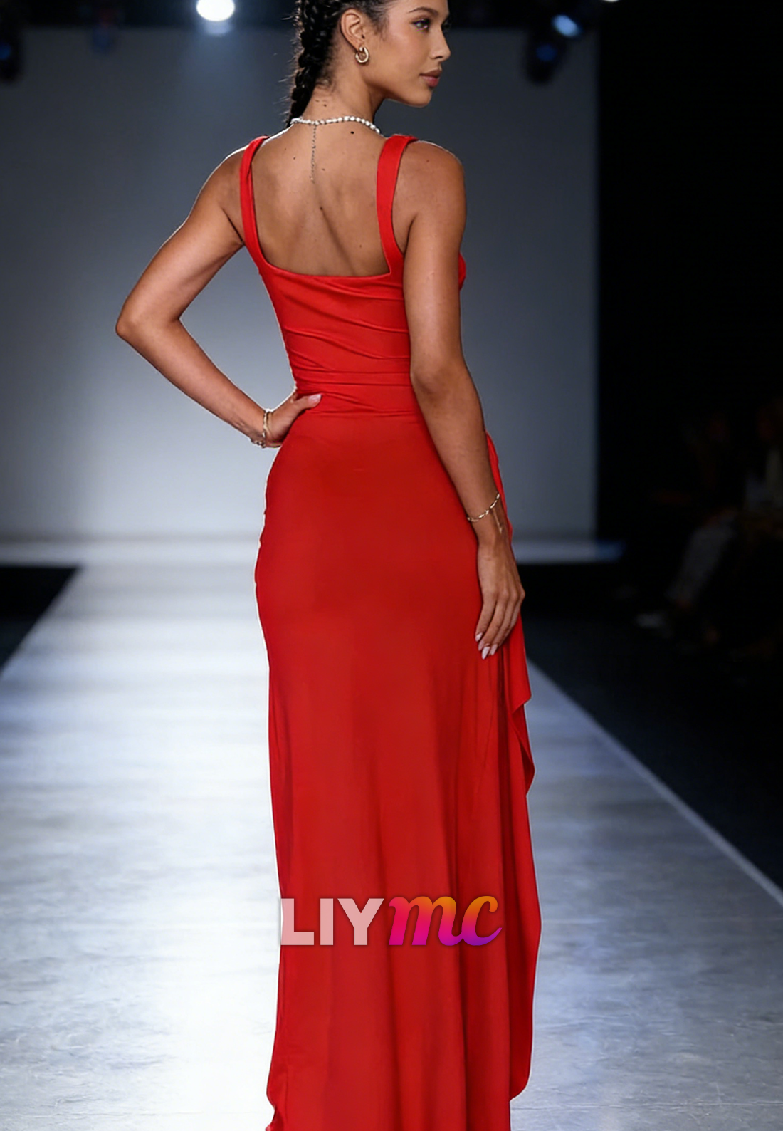 Square Side Slit Formal Dress Red Mermaid Evening Dress