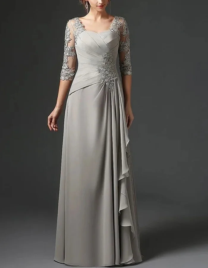 Square Collar Design Solid Lace Maxi Dress