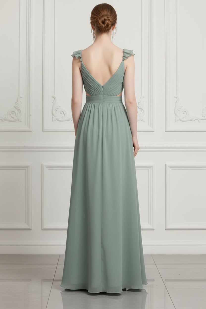 V-Neck Straps Pleated A-Line Wedding Guest Dress