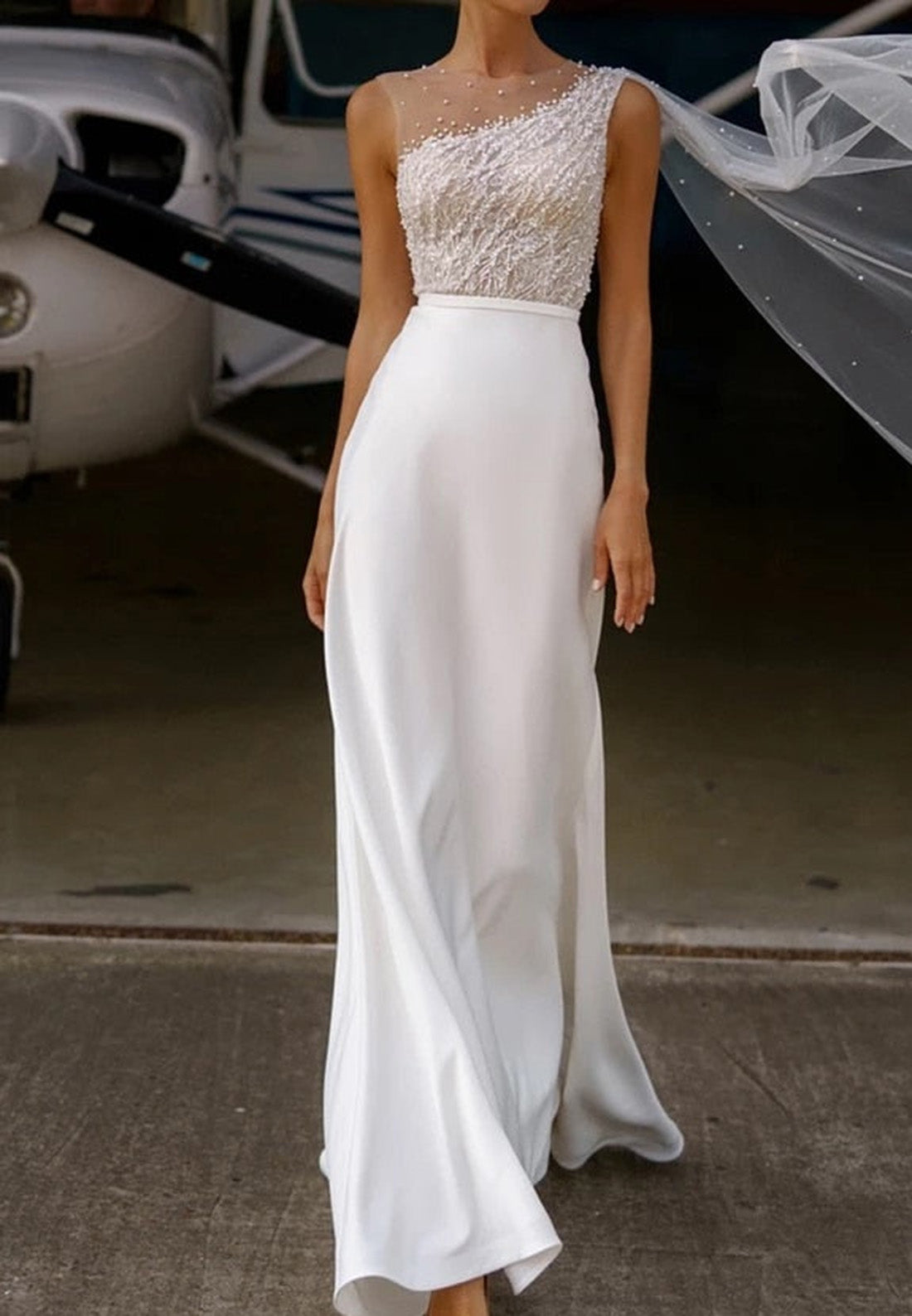 One Shoulder Sleeveless Appliques Sleek Mermaid Breach Wedding Dress