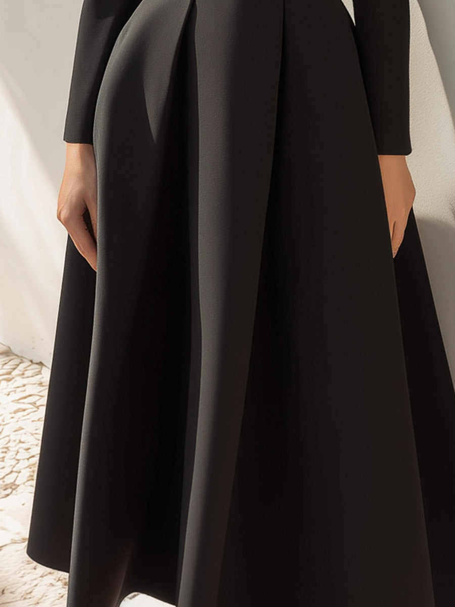 Sophisticated Black Taffeta Midi Dress