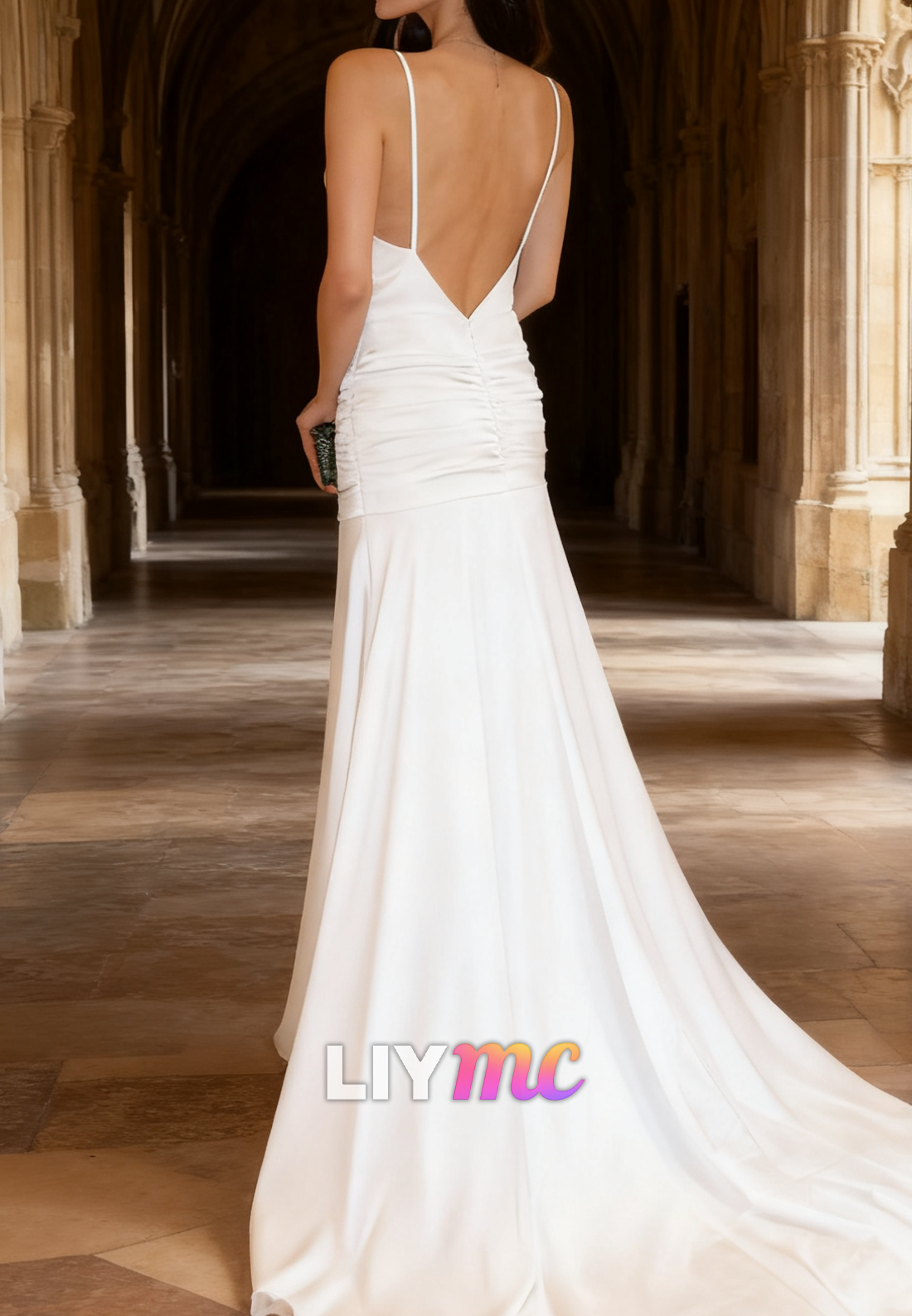 V-Neck Spaghetti Straps Sleek Mermaid Wedding Dress