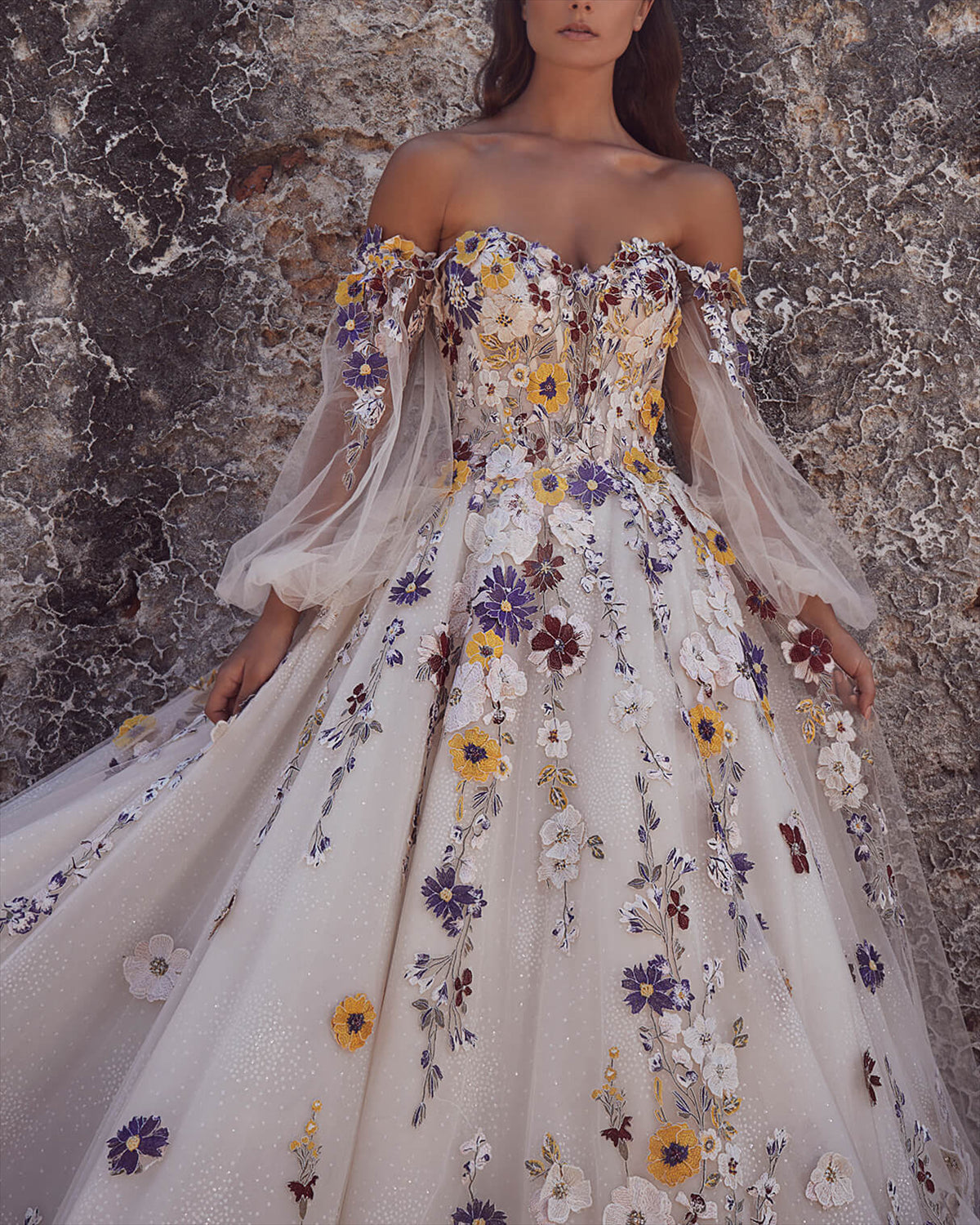 Women's Solid Color Lace Mesh Wedding Dress