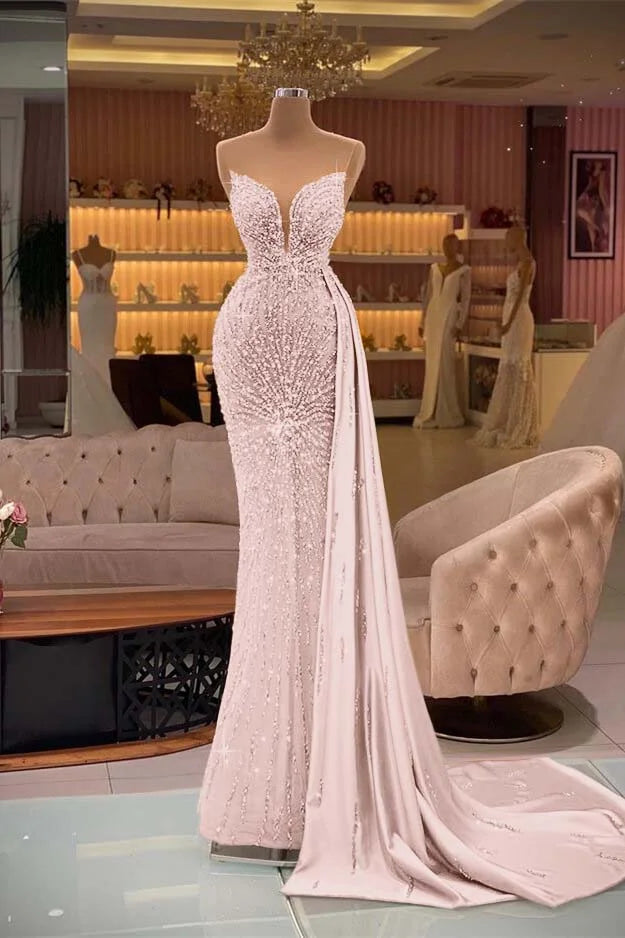 Stunning Gold Sweetheart Sleevelss Mermaid Beadings Evening Dress Ruffle With Rhinestone