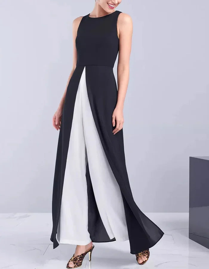 Black and White Color Block Maxi Jumpsuit