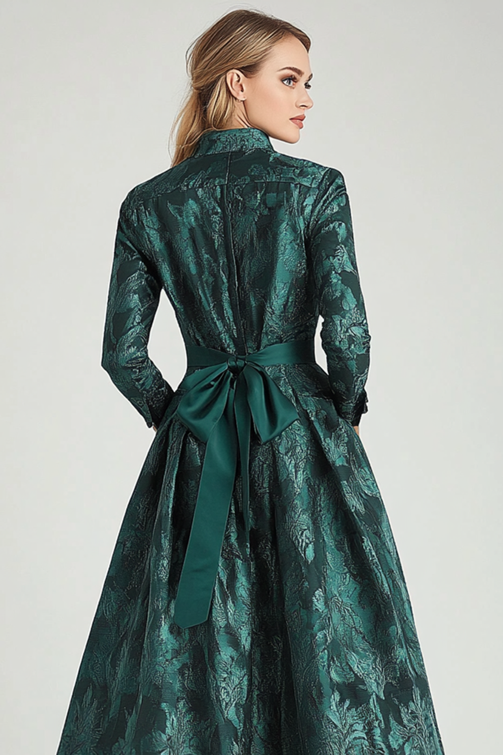 Floral A Line Dark Green Mother of Bride Dress with Pockets