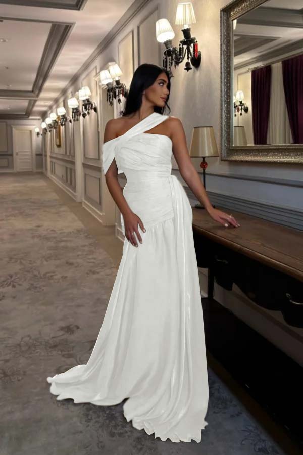 Simple Chiffon Off-The-Shoulder Sleeveless Long Prom Dress With Pleated