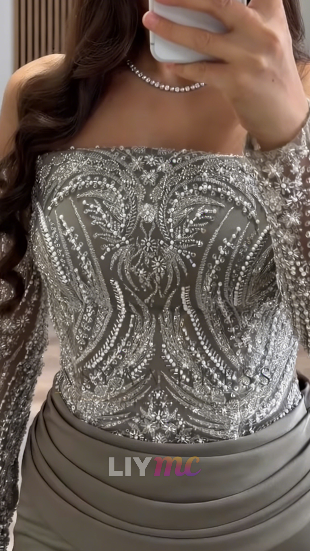 Off-Shoulder Long Sleeves Beaded Embroidery Mermaid Evening Dress