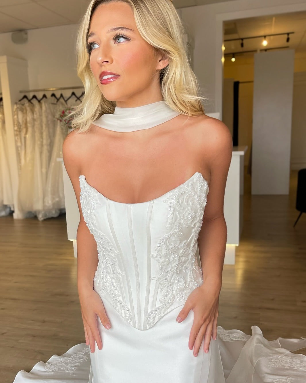 Satin Corset Lace Appliqued Wedding Dresses Mermaid Plus Size Wedding Gowns for Bride