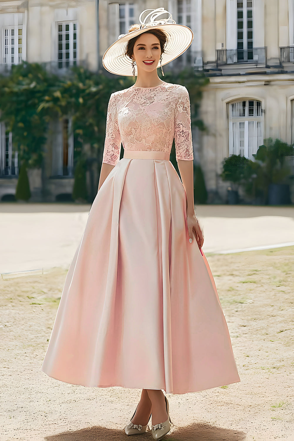 Blush Pink A Line Satin Long Mother of the Bride Dress with Lace Liymc Blush Pink A Line Satin Long Mother of the Bride Dress with Lace Liymc