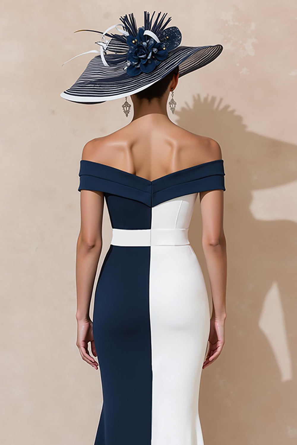 Black and White Mermaid Off the Shoulder Ruffled Long Mother of the Bride Dress