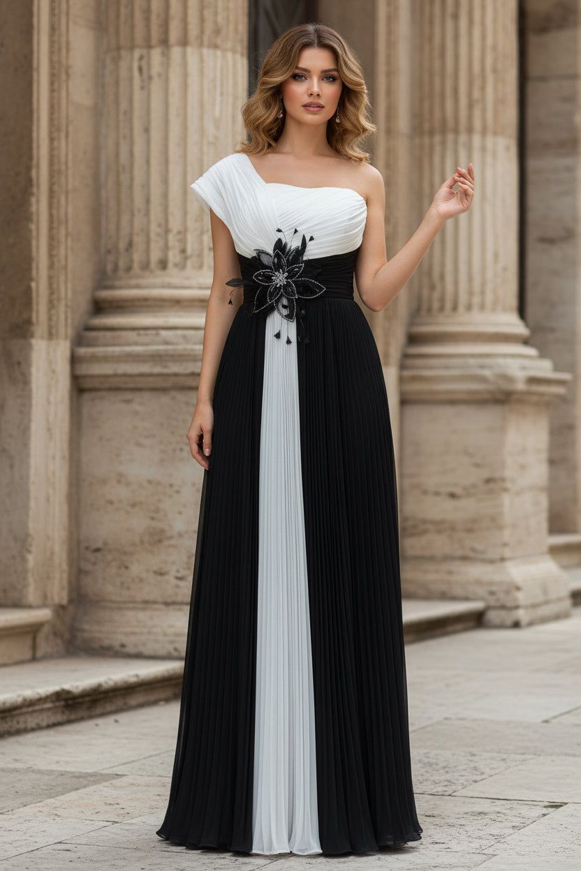 Asymmetrical Cap Sleeves Pleated A-Line Evening Dress