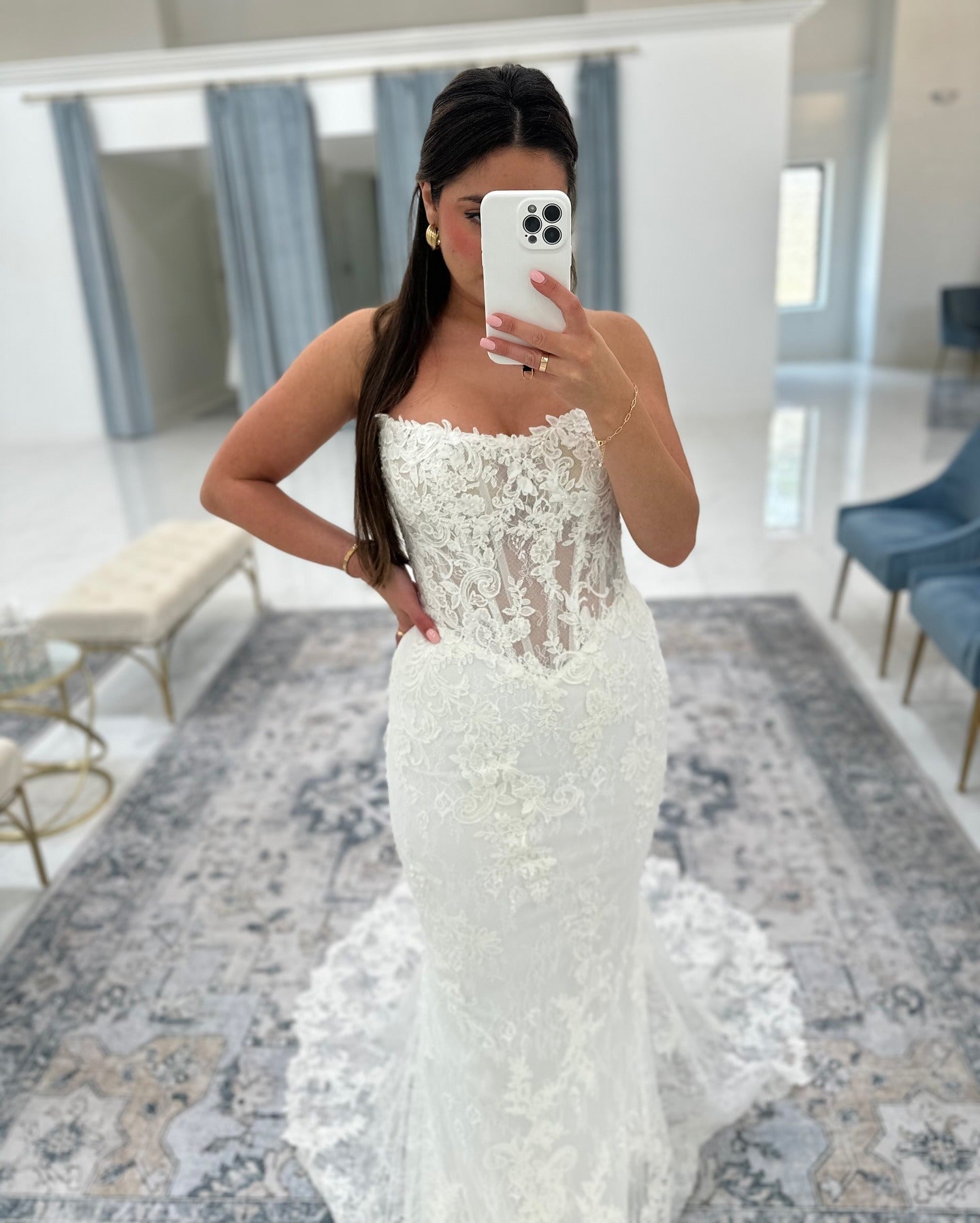 Mermaid Tulle Lace Appliqued Long Sleeves Bride Wedding Dresses Boho Wedding Gowns