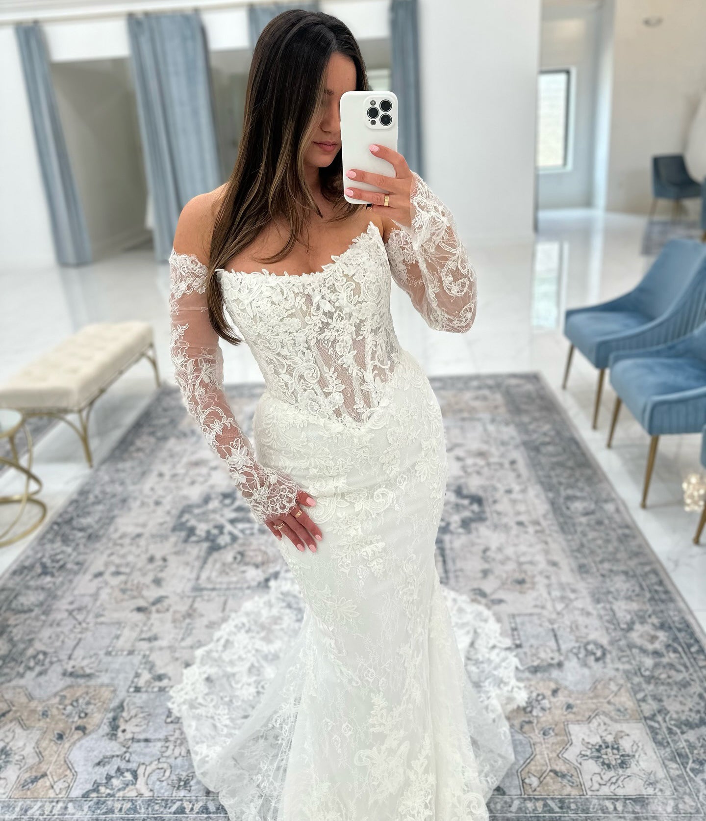 Mermaid Tulle Lace Appliqued Long Sleeves Bride Wedding Dresses Boho Wedding Gowns