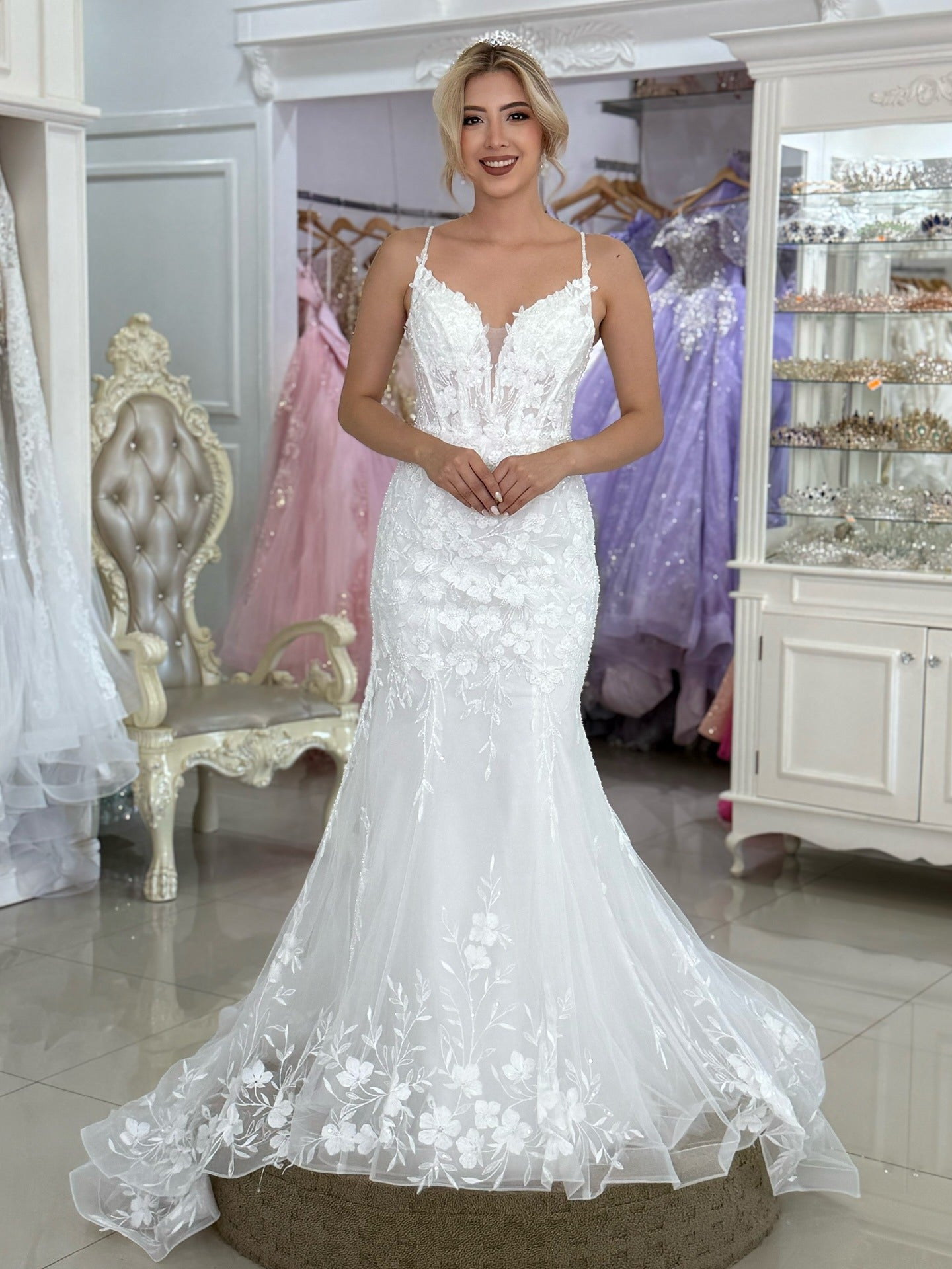 Mermaid Tulle Appliqued V Neck Boho Wedding Dresses Plus Size Bride Wedding Gowns