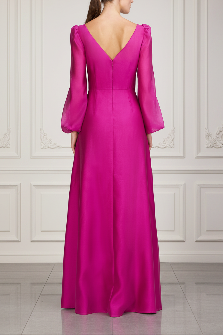 Scoop Long Sleeves Sheath Ruffles Mother of Bride Dress