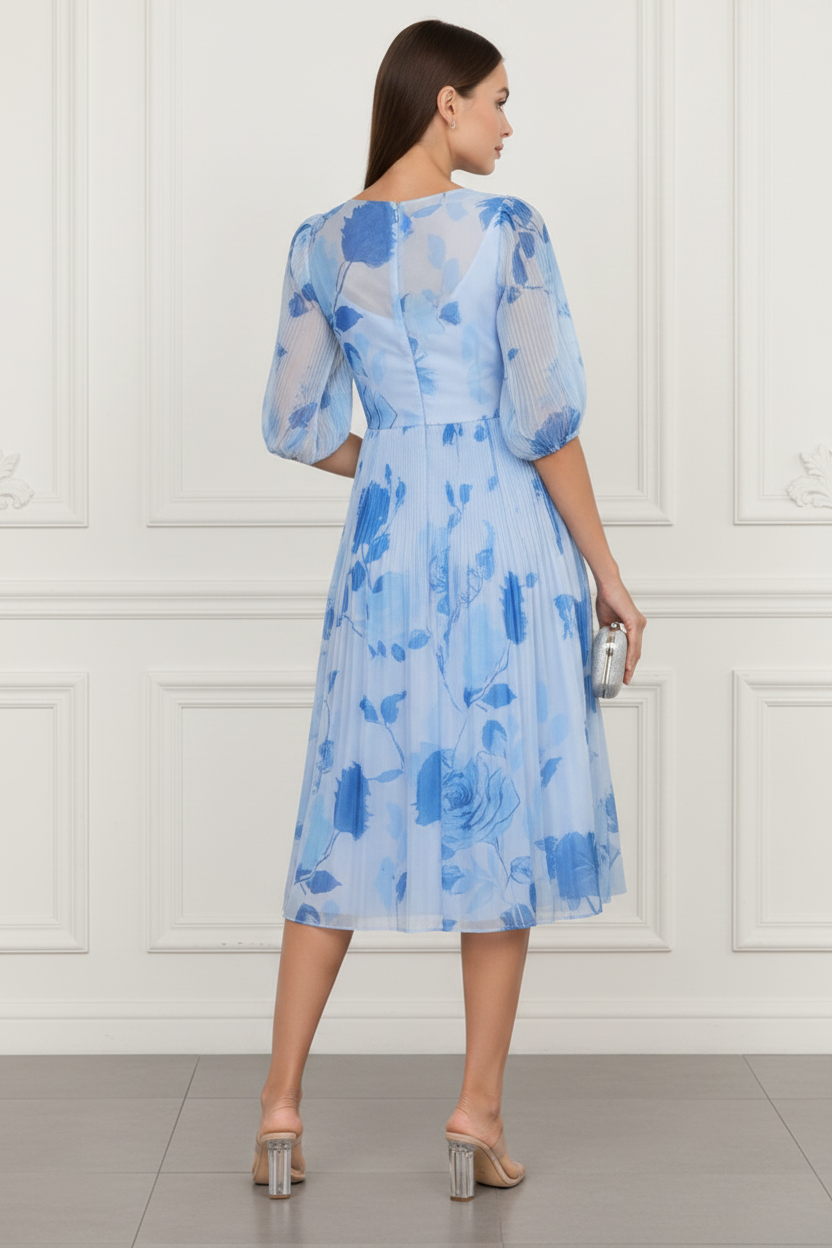V-Neck Chiffon Pleated Summer Wedding Guest Dress