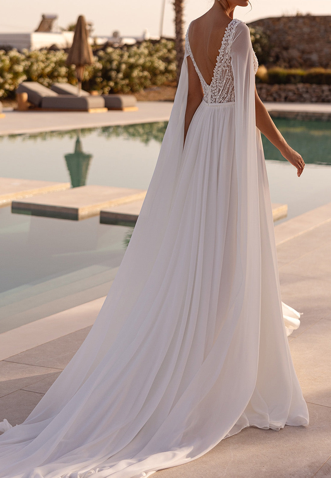 V-Neck Sleeveless Lace Appliques Pleated A-Line Beach Wedding Dress