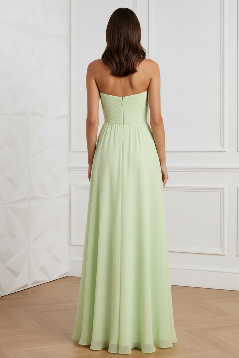 Green Strapless Chiffon Wedding Guest Dress