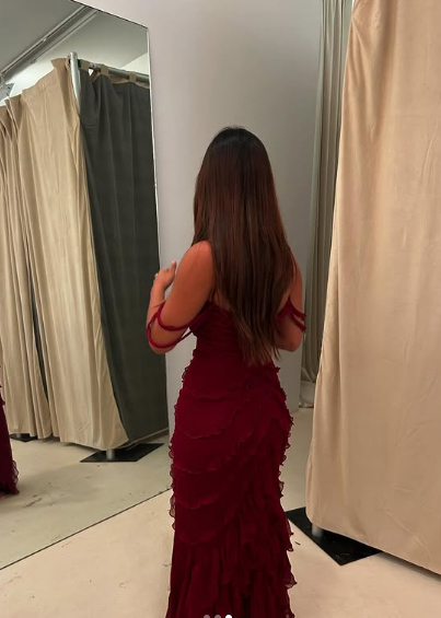 Pretty Mermaid Off The Shoulder Burgundy Slit Long Prom Dresses Formal Evening Dress