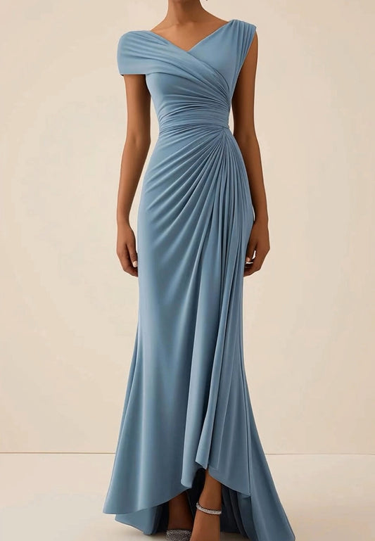 Wedding Guest Semi-Formal Dress Light Blue Pleated Maxi Dress