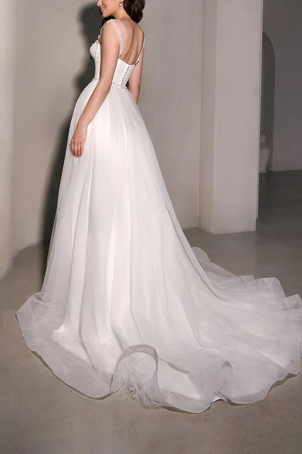 A Line Sweetheart Bead Chiffon Simple Wedding Dress