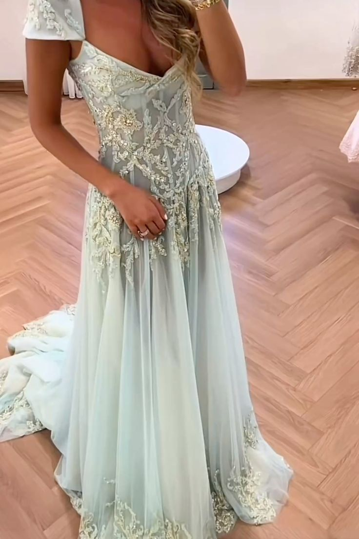V Neck Tulle Beaded Prom Dress Classy Evening Dress Birthday Gown