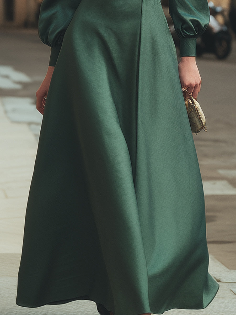 Forest Green Satin Wrap Maxi Dress